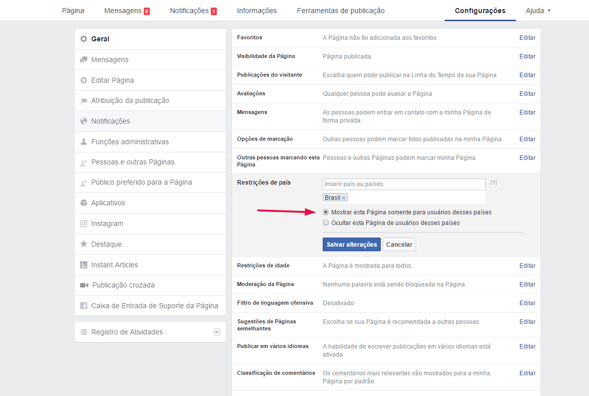 Como restringir pa ses na fan page do Facebook - 69